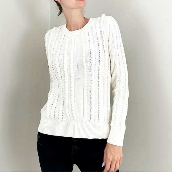 Banana Republic Chunky Cable Knit Crewneck Pullover Sweater , S White - Picture 6 of 13